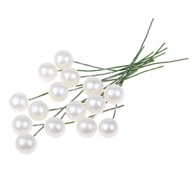 Image of sharprepublic Lots of 50 Artificial Berry on Stems Holly Christmas Berries for Festival Holiday and Home Decor Wedding Bouquets DIY Materials (White/Yellow) white