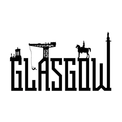 Image of Wee Blue Coo Glasgow City Scotland Landmarks Typography Silhouettes Canvas Art Print