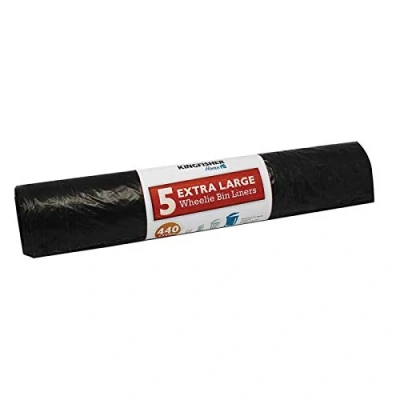 Image of Kingfisher BB5WB 240 Litre Extra large Wheelie Bin Bag Dustbin Liner/Refuse Sacks Black (1 x 5 Bags)