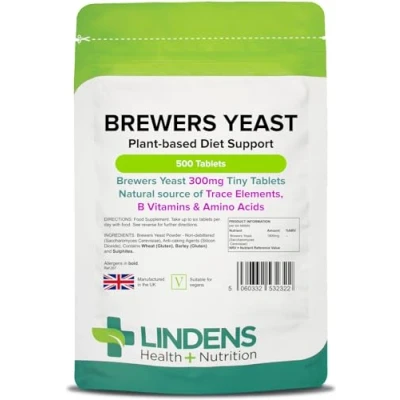 Image of Lindens Brewers Yeast 1800mg Daily Intake 500 Vegan Tablets UK Made Natural Vitamins &amp; Micronutrients and Non Debittered for Maximum Nutrition B Vitamins, Amino Acids, Minerals