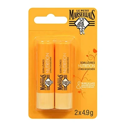 Image of Le Petit Marseillais Lip Balm with Shea Butter, Almond and Argan Oil 2 x 4.9g Made in France