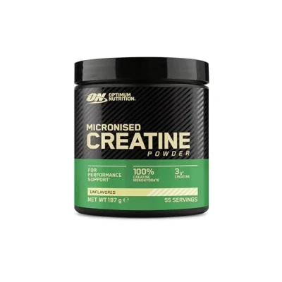 Image of Optimum Nutrition Micronised Creatine Powder, 100% Pure Monohydrate Powder for Performance and Muscle Power, Unflavoured, 55 Servings, 187 g