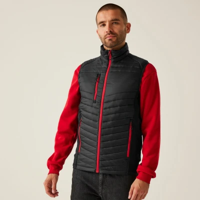 Image of Regatta Professional Men&#039;s Lightweight Navigate Hybrid Bodywarmer Black Classic Red, Size: M