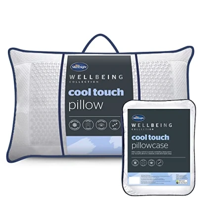 Image of Silentnight Cool Touch Pillow and Pillowcase Cooling for Sleeping Cold Pillows Gel Pad Night Sweats Wellbeing Collection Pads
