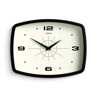 Image of JONES CLOCKS® Movie wall clock Retro rectangular 25cm Black Cool designer look for kitchen, living room or office