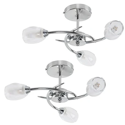 Image of Pair of Modern Chrome 3 Way Ceiling Lights with Frosted Glass Shades
