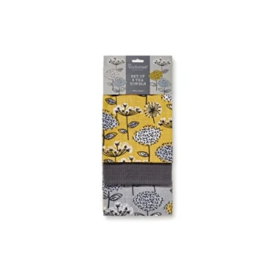 Image of Cooksmart British Designed Pack of 3 Tea Towels Luxury for Kitchen Modern Towel Set