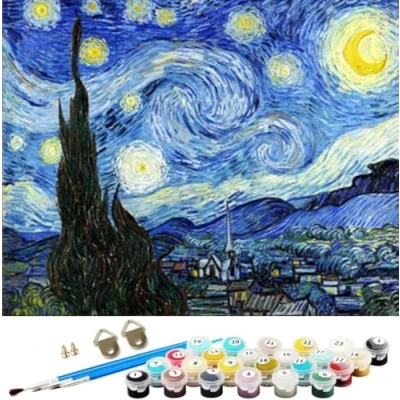 Image of WOWDECOR Paint by Number Kits for Adults Beginners, DIY Painting the Starry Night Van Gogh 40x50cm Famous Paintings Wall Art Decor (Starry sky, No Frame)