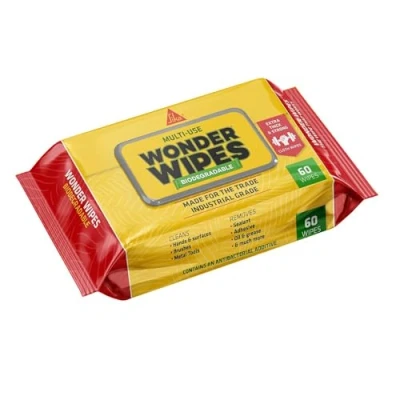 Image of Sika Biodegradable Wonder Wipes Multi Use Cleaning for the Building Trade Specially Formulated to Clean Hands, Tools and Surfaces 60 Pack