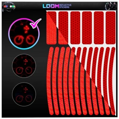Image of Reflective Stickers for Bikes (18pc Brilliant Red) Waterproof, High Visibility Bike Flat Surfaces Nighttime Safety Helmet,Bicycle &amp; Motorcycle Adhesive Reflectors