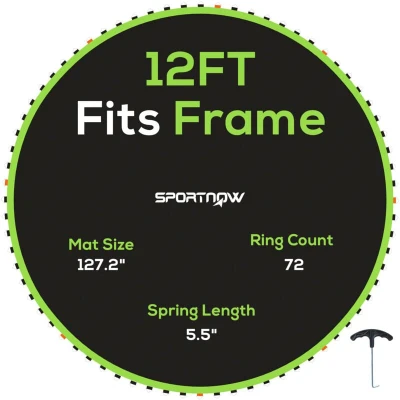 Image of SPORTNOW Trampoline Replacement Mat with Eight Rows of Stitching, Spring Pull Tool, 72 V Hooks, for 12ft Trampoline, Using 14cm Springs, Jumping Mat, Green