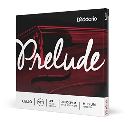 Image of D’Addario J1010 Prelude Cello String Set, 3/4 Scale Medium Tension (1 Set) Solid Steel Core, Warm Tone, Economical, Durable Educator’s Choice for Student Strings Sealed Pouch Prevents Corrosion