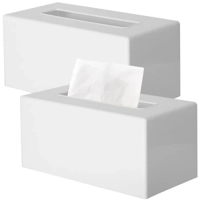 Image of Youngever 2 Pack Tissue Box Covers, Plastic Rectangle Holders, Napkin Holders (White)