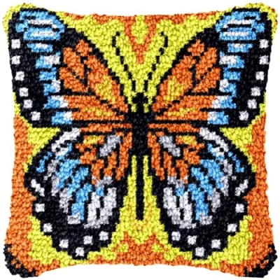 Image of CAIRF Latch Hook Kit Colourful Butterfly Pattern A Cushion Kits for Aadults DIY Needlework Crafts Cover Case, 43 X cm