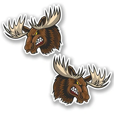 Image of 2 x Angry Moose Vinyl Stickers Bike Laptop Car Helmet Canada Animal Deer #4825 (10cm Wide 8.5cm Tall)