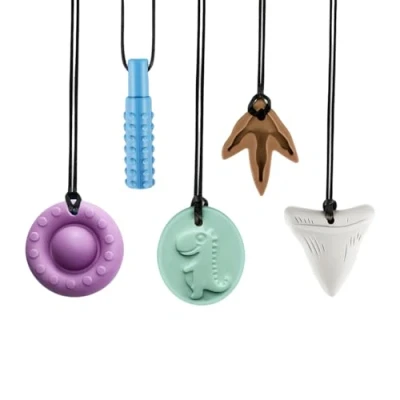 Image of BBNJBABY Sensory Chew Necklaces for Kids, Toys Silicone Chewy Necklace Autism, Teething Baby, 5PCS