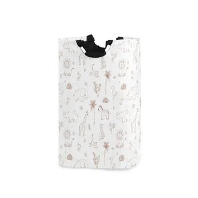 Image of Ttgoth Brown Safari Animals Laundry Basket Large Collapsible Hamper with Handles Foldable Washing Clothes Organizer Bin for Bedroom, Dorms, Bathroom