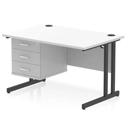 Image of Impulse 1200x800 Desk Cantilever Leg White/Black 1x3 Drawer Fixed Ped