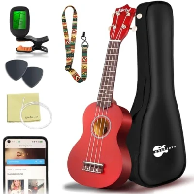 Image of Everjoys Soprano Ukulele Beginner Kit 21 Inch Ukelele w/How to play Songbook Carrying bag Digital Tuner All in One Set (Mahogany)