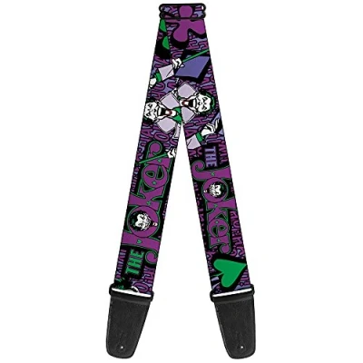 Image of Buckle Down Guitar Strap Joker Face/Logo/Spades Black/Green/Purple 2&quot; Wide 29 54&quot; Length