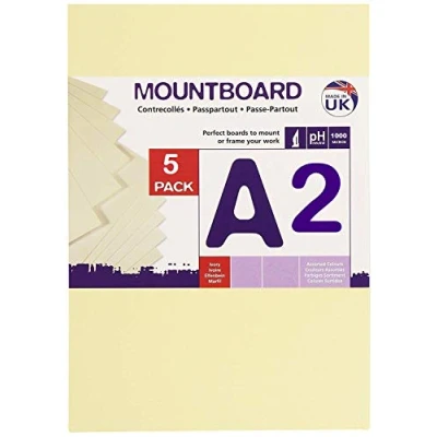 Image of Daler Rowney Graduate Cream Core A2 Mountboard Pack, 5 x Ivory Smooth Surface, 1.25mm Thick, Ideal for Student Artists &amp; Hobbyists