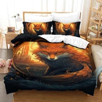 Image of LWXEEOAVE 3D Printed Duvet Cover Set Fox Microfiber Comforter with Zipper Closure Home Bedding Sets for Boys Girls Single（140x200cm）