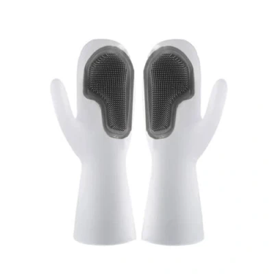 Image of AOLI Magic Dish Washing Gloves Silicone Rubber Cleaning Brush Scrubber Kitchen Accessories (Grey)