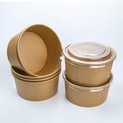 Image of LESIBAG Large Paper Bowls Disposable Salad with Lid Takeaway Food Containers for Hot/Cold 15 Sets (26 OZ)