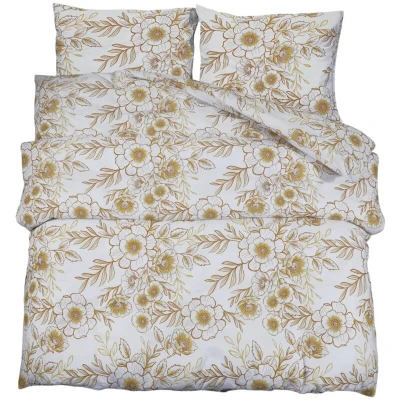 Image of vidaXL Duvet Cover Set White and Brown 240x220 cm Cotton