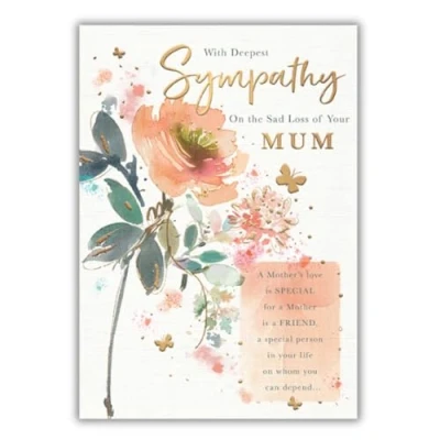 Image of Sad Loss of Your Mum Sympathy Card Flowers, Butterflies and Sentimental Verse with Foil Finish Eco Friendly by Words Wishes