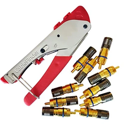 Image of 3 in 1 Coaxial Compression Crimp/Crimping/Crimper Tool &amp; 10x RCA/PHONO Male Connector/Connectors RG6 Plug Cable Coax Crimping Video End AV