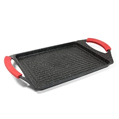 Image of Moneta Pro Grill Rectangular for All Hobs Including Induction, Cooking Area, 26 x 20 cm, Aluminium, Black, 35 22 cm