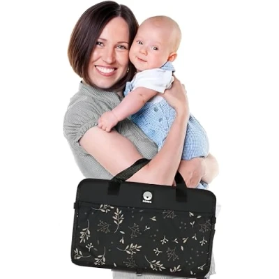 Image of Dooky Portable Pop Up Baby Travel Cot/Crib, Lightweight, Compact, Includes 1 cm Thick Mattress (38 x 73 cm), Folded Out 41 75 cm, 26 for Upto 6 Months Age, Black Romantic Leaves