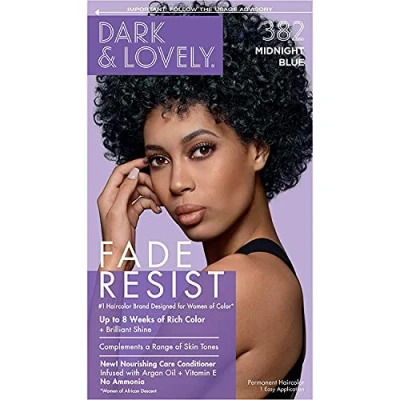 Image of Dark and Lovely Fade Resist Permanent Hair Colour Dye Up To 100 Percent Gray Coverage Brilliant Shine (Midnight Blue 382)
