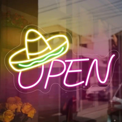 Image of Open Neon Sign, LED Hat Light for Wall Decor, Dimmable Up Sign USB Powered Man Cave Bar Salon Shop Coffee Stores Club Hotel Pub Party