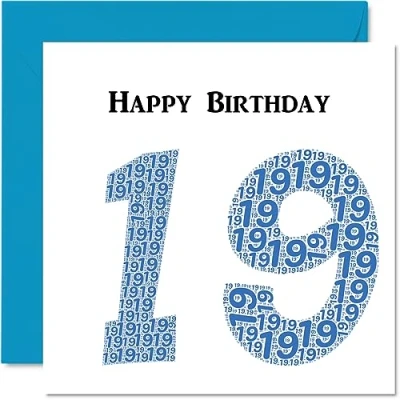 Image of Fun 19th Birthday Cards for Men Shapecloud Happy Card Son Daughter Brother Sister Grandson Granddaughter Niece Nephew Cousin, 145mm x Greeting Cards,