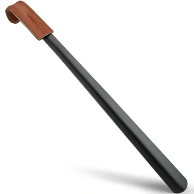 Image of ZOMAKE Large Metal Shoe Horn,23 Inches Shoehorn Extra Long Handled with Leather Handle,Lazy Shoes Helper for Men Women the Elderly,no Need to Bend Down Put on