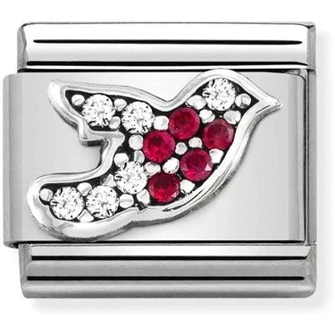 Image of Nomination Silver Crystal Robin Charm