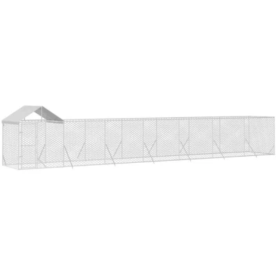 Image of vidaXL Outdoor Dog Kennel with Lockable Door and Protective Roof Silver, Galvanised Steel, Suitable for Dogs, Ducks, other Small Animals