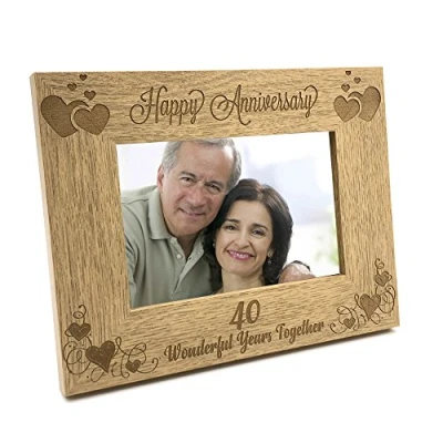 Image of ukgiftstoreonline Happy 40th Anniversary Wooden Photo Frame Gift (4 x 6 Inch)