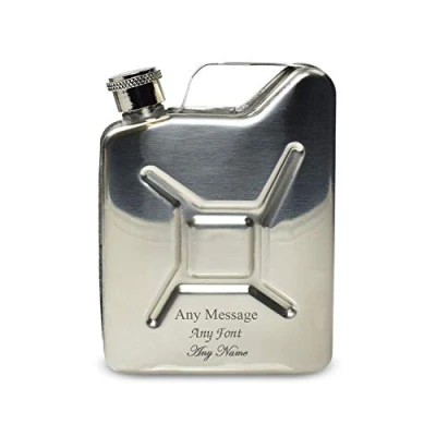 Image of Personalised Engraved Silver Jerry Can Hip Flask, Personalise with Any Message for Occasion
