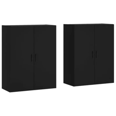 Image of vidaXL Wall Mounted Cabinets Set of 2, Black Engineered Wood, Modern Style for Office and Living Room, Space Efficient