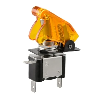 Image of Heschen Metal Toggle Switch Flick Flip, 12V 20A, SPST, ON/OFF 2 Positon, 3 Pin, with Waterproof Cap (clear yellow)