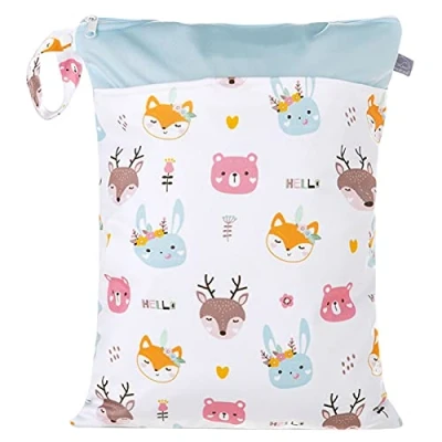 Image of Happy Cherry Wet Dry Bag for Cloth Diapers Waterproof Washable Reusable Storage Organiser Travel Beach Pool with Cartoon Patterns