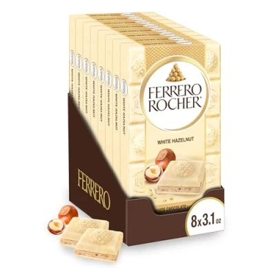 Image of Ferrero Rocher Premium Chocolate Bars, 8 Pack, White Hazelnut, 3.1 oz Each