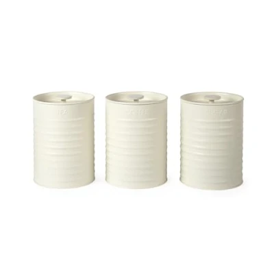 Image of Russell Hobbs RH03268CEU7 Ribbed 3 Piece Canister Set of Kitchen Storage Canisters for Tea, Coffee and Sugar, Durable Powder Coated Steel, Pull Top Lids, Easy to Clean, Design, Cream