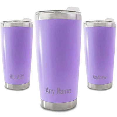 Image of Personalised Engraved 500ml Purple Travel Cup with Name at The Bottom, Personalise Any