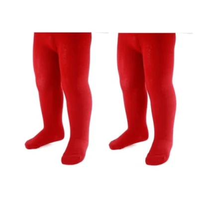Image of OnlyBee Plain Baby Cotton Rich Stretch Tights, Soft Poly Blend, 0 24 Months (UK, Age, 12 Months, Red)
