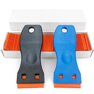 Image of Ewrap 2PCS Plastic Window Scraper Tool, for Hob Includes 100 Piece Replacement, Remove Labels Stickers Decals, Safe to Glass