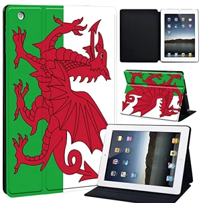 Image of FINDING Case Fit Apple iPad 2/3/4 Tablet Printed PU Flip Leather Smart Lightweight Shell Stand Cover for 2 3 4 (Welsh flag)